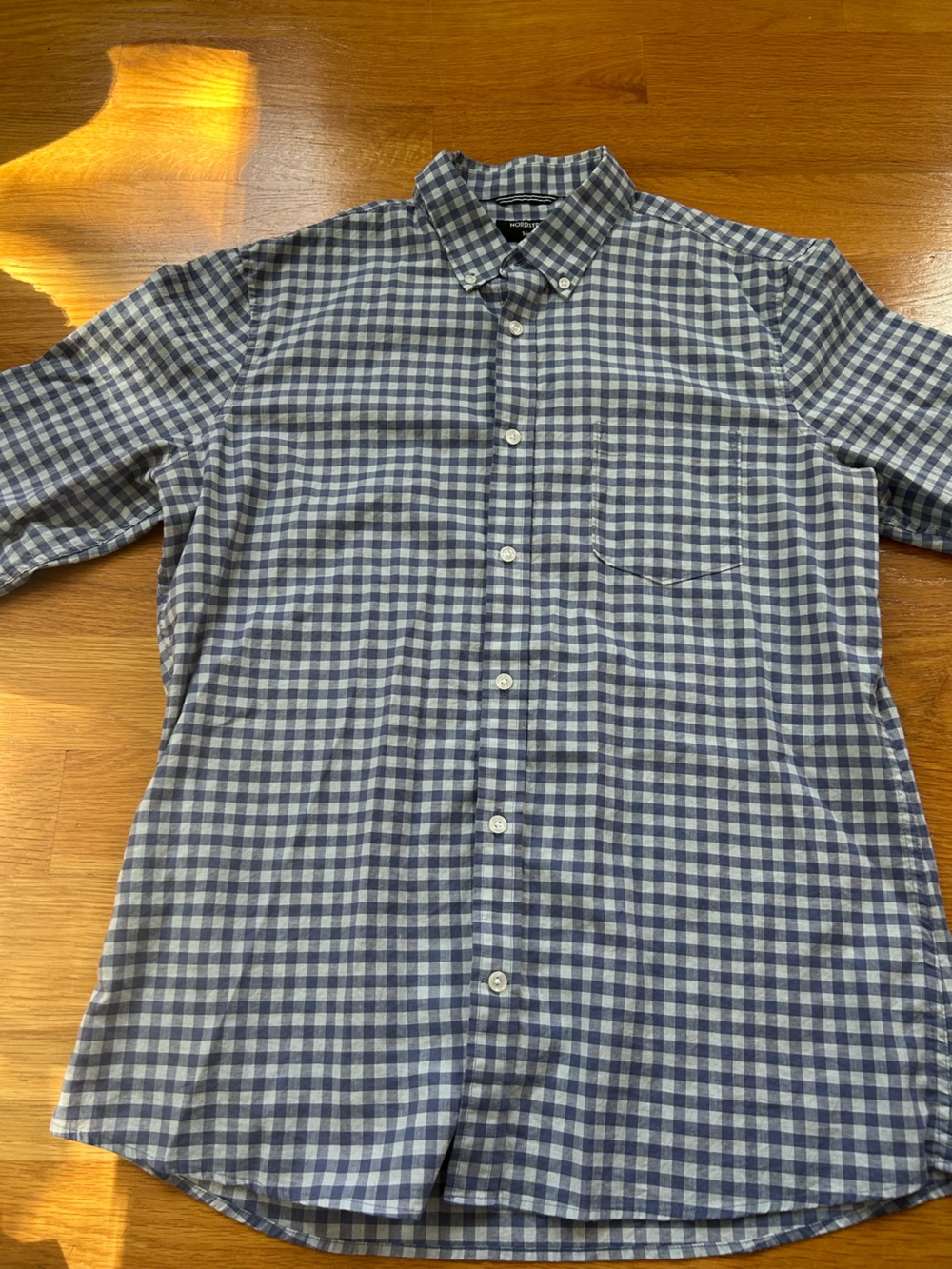 Nordstrom brand men’s trim fit blue gingham dress shirt- size large
